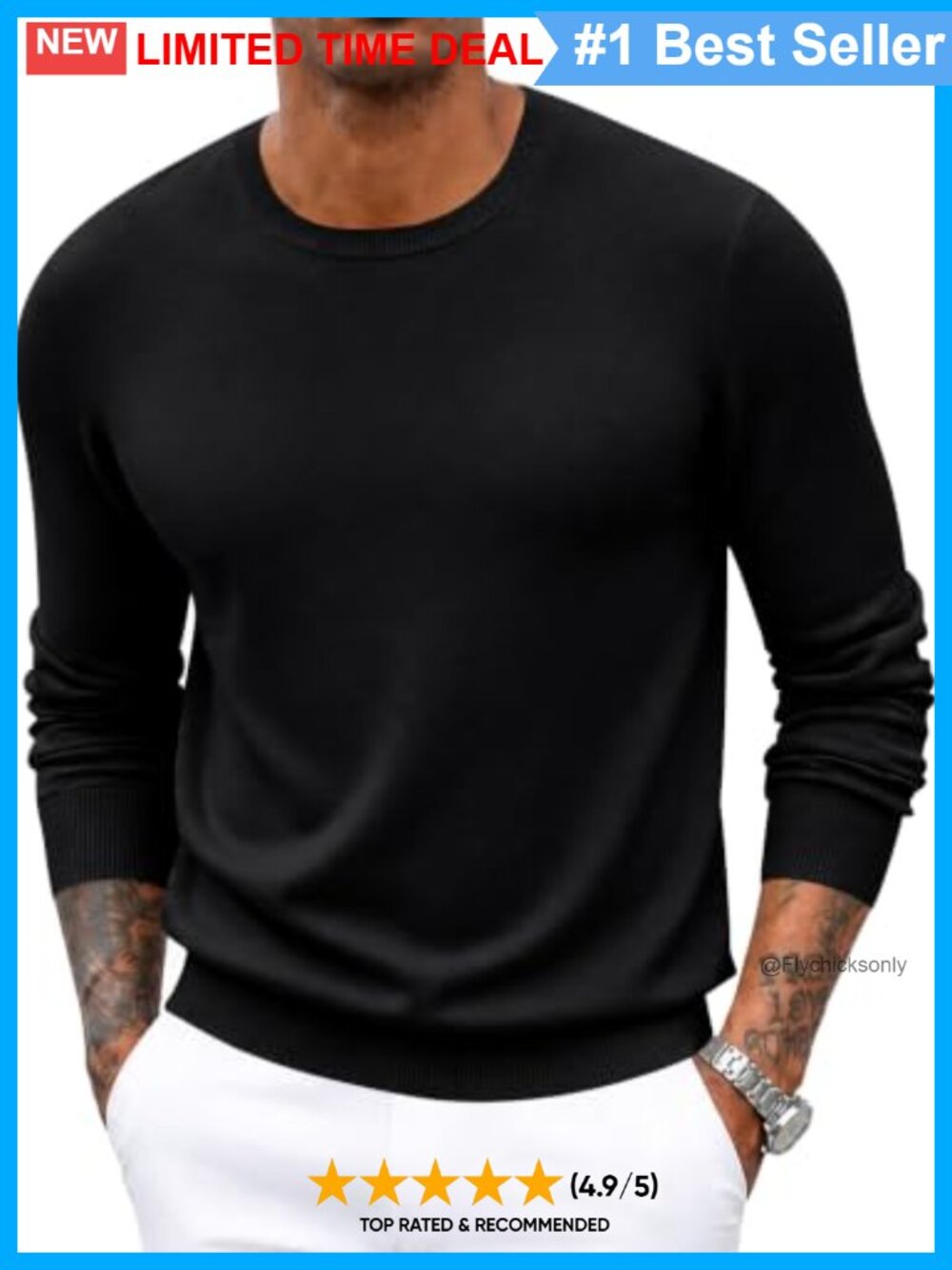 Wool Blend Crewneck Long Sleeve Pullover Sweater Men's Knit Top